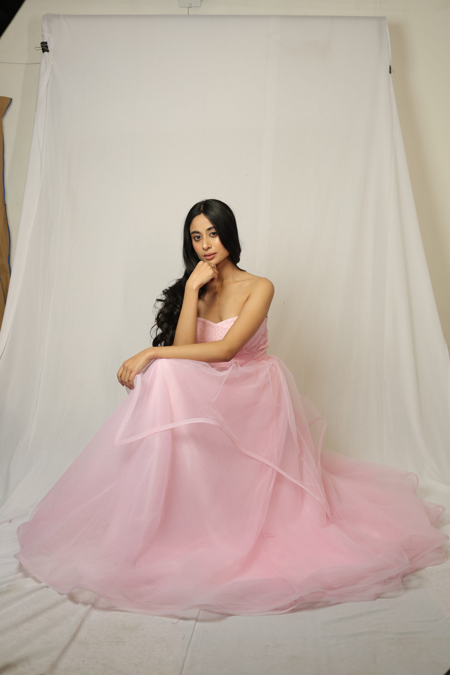 Blossom – Baby Pink Net, Tulle gown with Sequin, cutdana work