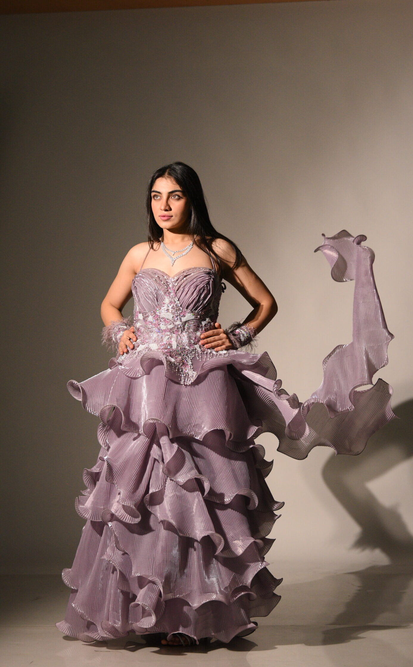 Bellafiore – Mauve Gown in imported crush fabric with hand embroidery