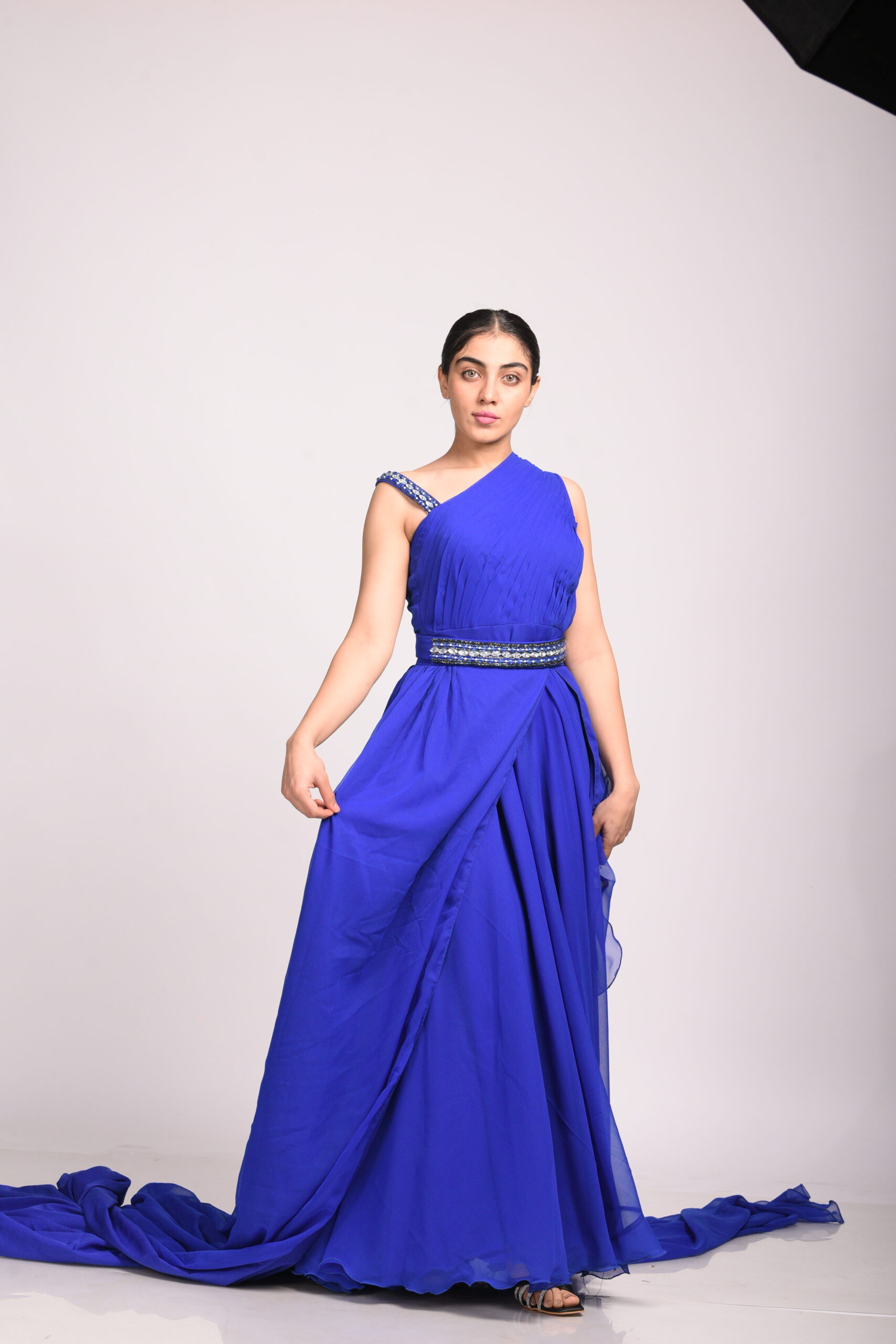 Sapphira- Royal Blue Georgette Gown with Crystal, stone work